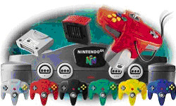 Les accessoires disponibles pour Nintendo 64 : manettes, Rumble Pak, carte-memoire et Expansion Pak